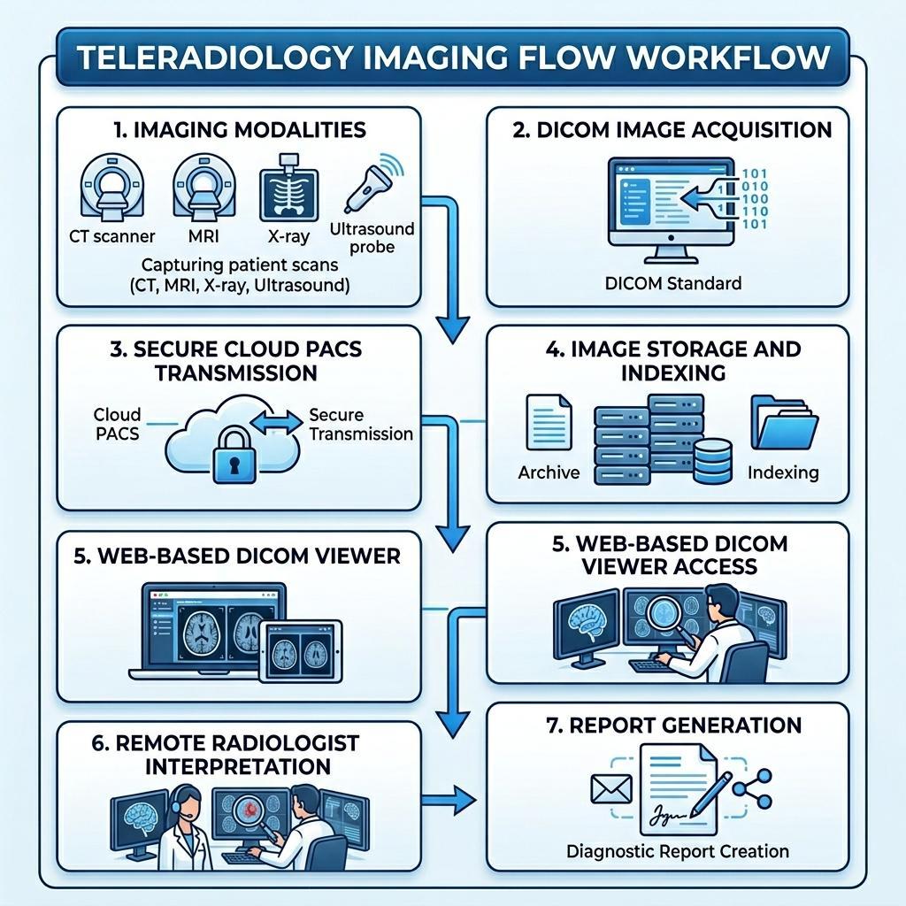 Teleradiology workflow using DICOM viewer from image acquisition to remote diagnosis and reporting - PostDICOM